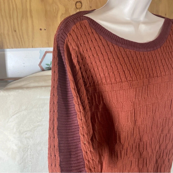 PrAna Margo Cable Knit Sweater Scoop Neck Dolman Sleeve Orange Organic Cotton M - Picture 4 of 8